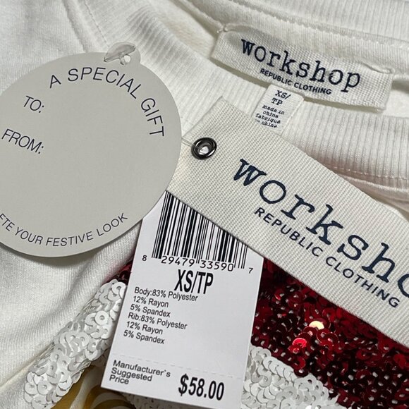 Workshop Republic Womens White Sequin Pug Sweatshirt Size XS Christmas Holiday - Picture 9 of 9